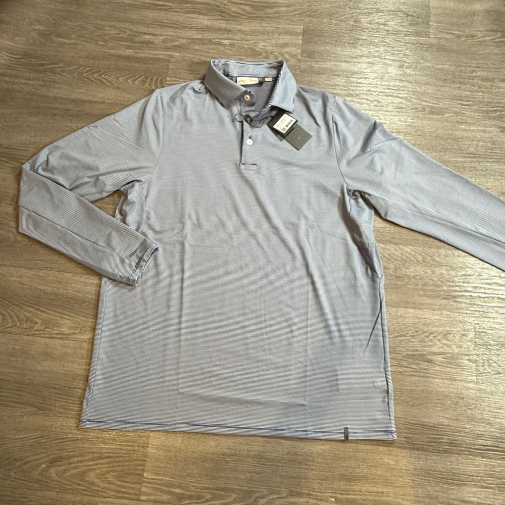 KJUS Men Soren Polo LS Stripe Blue White MG60-H14 Size 52 L New